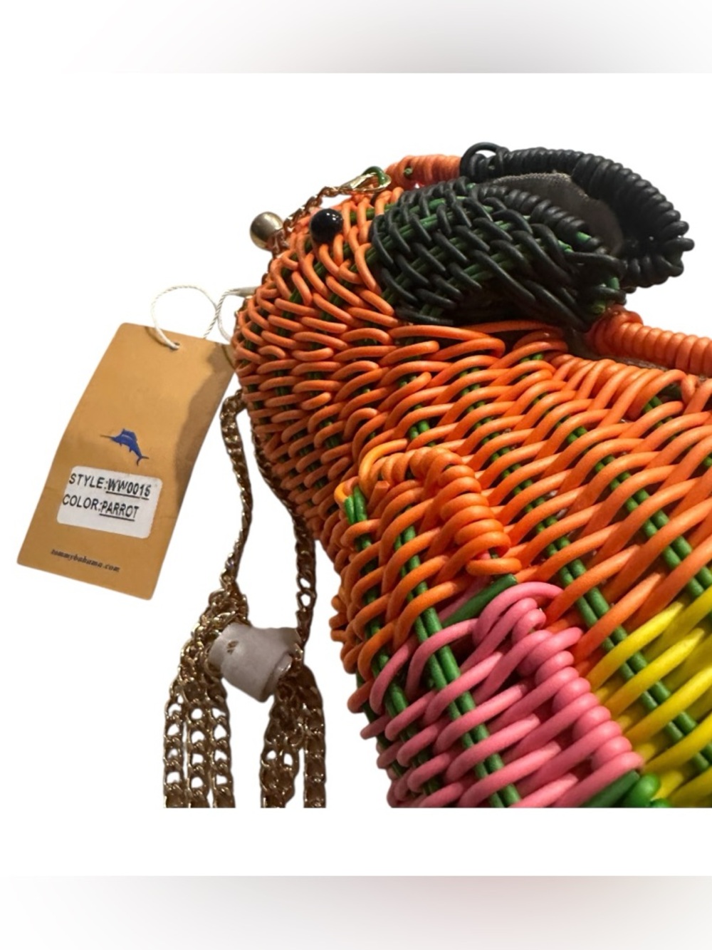 Tommy Bahama Colorful Woven Parrot Purse- Orange, Green, Yellow, Pink - Picture 7 of 8